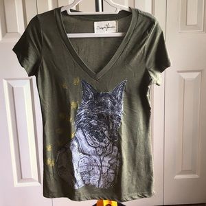 Salgado Fenwick hand-printed tee. Marked L runs S.